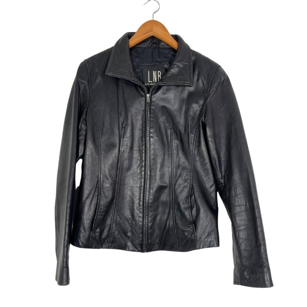 La Nouvelle Renaissance Black Genuine Leather Jacket Size L Y2K 90s Minimalist‎